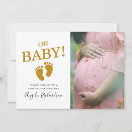 Oh Baby Guld Anpassningsbar Photo Baby Shower Inbjudningar