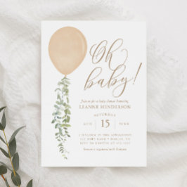 Oh Baby Guld Balloon Eucalyptus Baby Shower Invita Inbjudningar