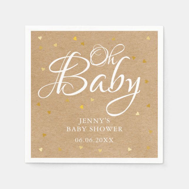 Oh Baby Guld Hearts Confetti Baby Shower/Sprinkle Pappersservett (Framsidan)
