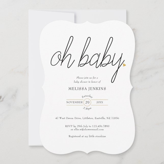 Oh Baby Guld Kärlek Heart Baby Shower / Sprinkle Inbjudningar (Framsida)