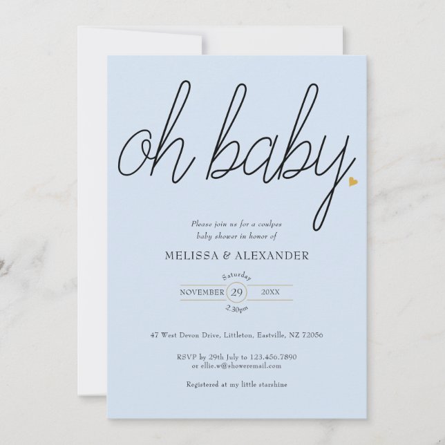 Oh Baby Guld Kärlek Heart Par Baby Shower Inbjudningar (Framsida)