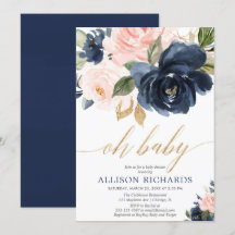 Oh baby guld rosa blommigt navy Girl Baby dusch