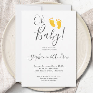 Oh Baby Gult Baby Feet Par Baby Shower Inbjudningar