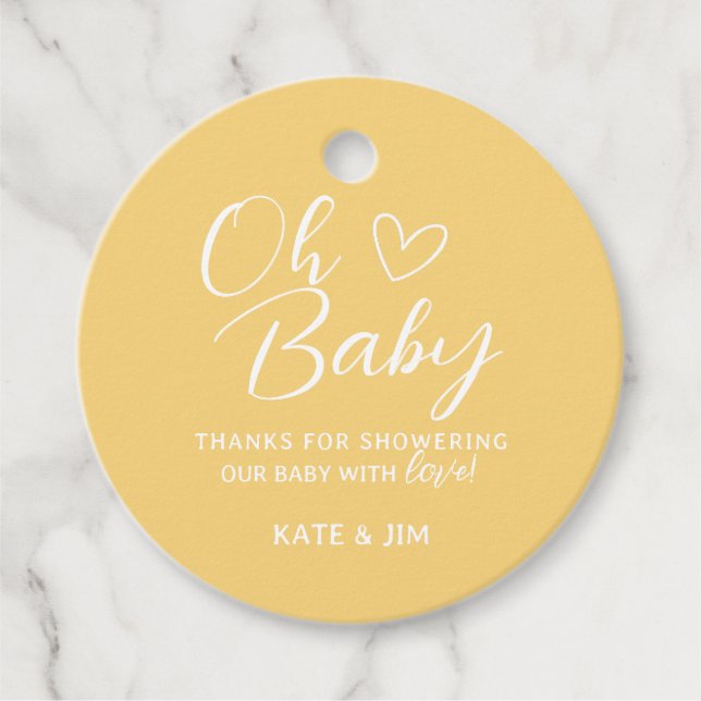 Oh Baby Gult Baby Shower Tack Message Gåvor Etiketter (Framsida)