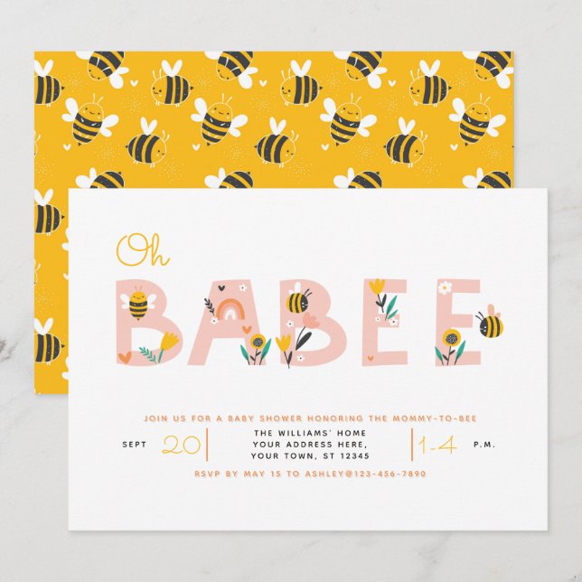 Oh Baby Gult Bee Baby Shower-inbjudan Inbjudningar (Fram/baksida)