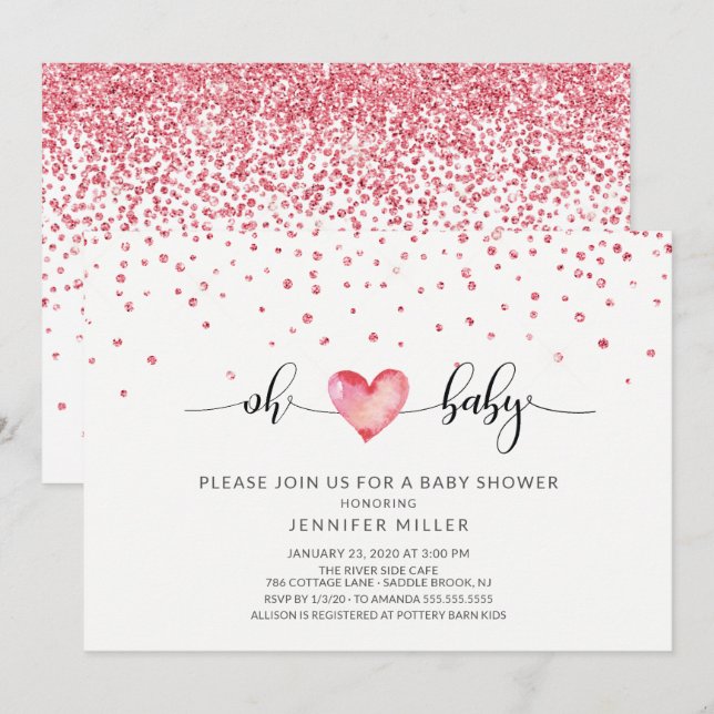 Oh Baby Heart Neutralt Baby Shower Inbjudningar (Fram/baksida)