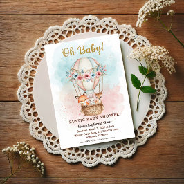 Oh Baby Hot Air Balloon Floral Invitation Vykort