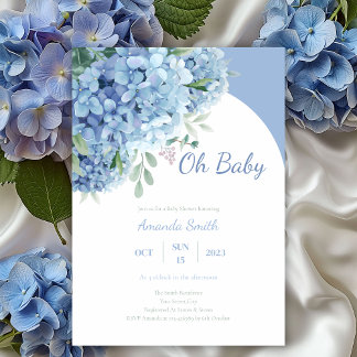 Oh Baby Hydrangea Dusty Blue Baby Shower Inbjudningar