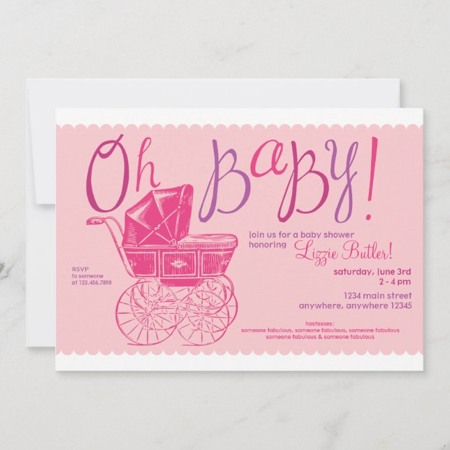 "Oh baby!", inbjudan för flickaduschparty (Framsida)