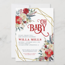 Oh Baby jul Red Greenery Guld Baby Shower