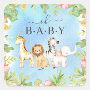 Oh Baby Jungle Baby Shower 7 tum Platt Fyrkantigt Klistermärke