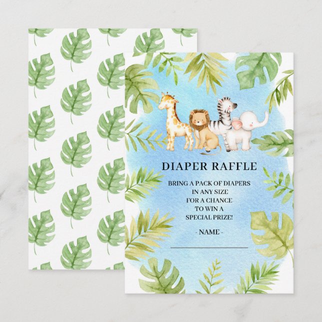 Oh Baby Jungle Baby Shower Diaper Raffle Inbjudningar (Fram/baksida)
