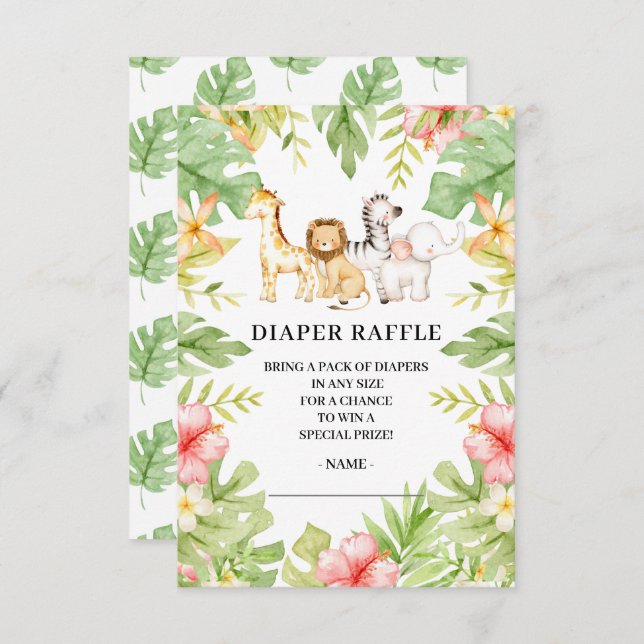 Oh Baby Jungle Baby Shower Diaper Raffle Inbjudningar (Fram/baksida)