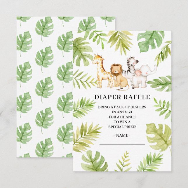 Oh Baby Jungle Baby Shower Diaper Raffle Invati Inbjudningar (Fram/baksida)
