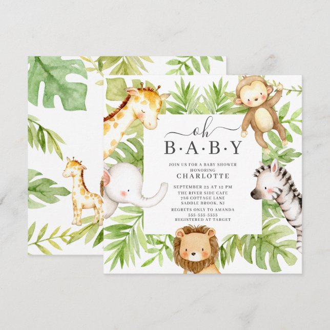 Oh Baby Jungle Baby Shower-inbjudan Inbjudningar (Fram/baksida)