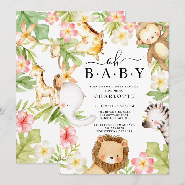 Oh Baby Jungle Baby Shower-inbjudan Inbjudningar (Fram/baksida)