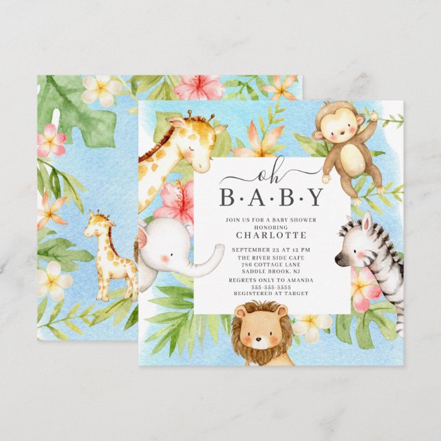 Oh Baby Jungle Baby Shower-inbjudan Inbjudningar (Fram/baksida)