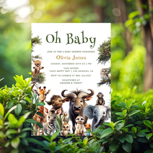 Oh Baby Jungle Baby Shower-inbjudan Inbjudningar (Skapare uppladdad)