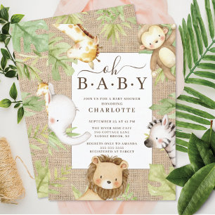 Oh Baby Jungle Baby Shower-inbjudan Inbjudningar