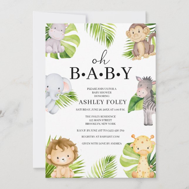 Oh Baby Jungle Baby Shower-inbjudan Inbjudningar (Framsida)