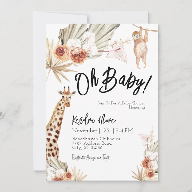Oh Baby Jungle Baby Shower-inbjudan Inbjudningar (Framsida)