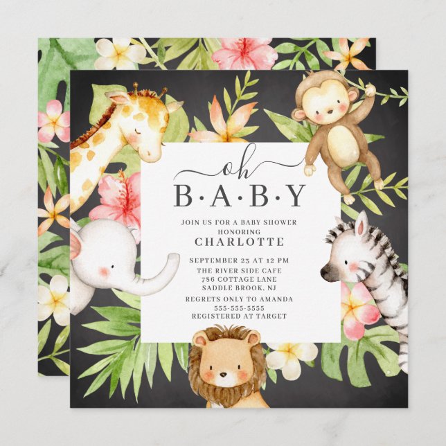 Oh Baby Jungle Baby Shower-inbjudan Inbjudningar (Fram/baksida)