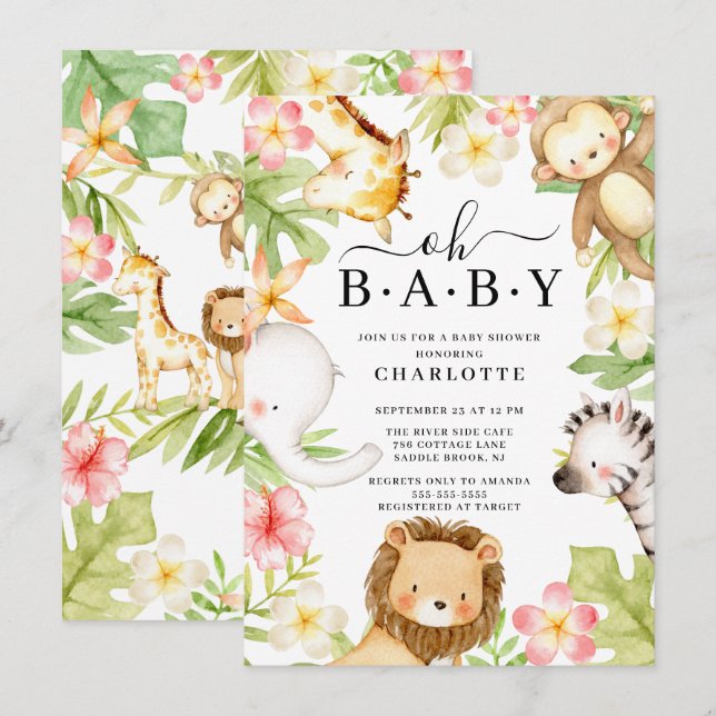 Oh Baby Jungle Baby Shower-inbjudan Inbjudningar (Fram/baksida)