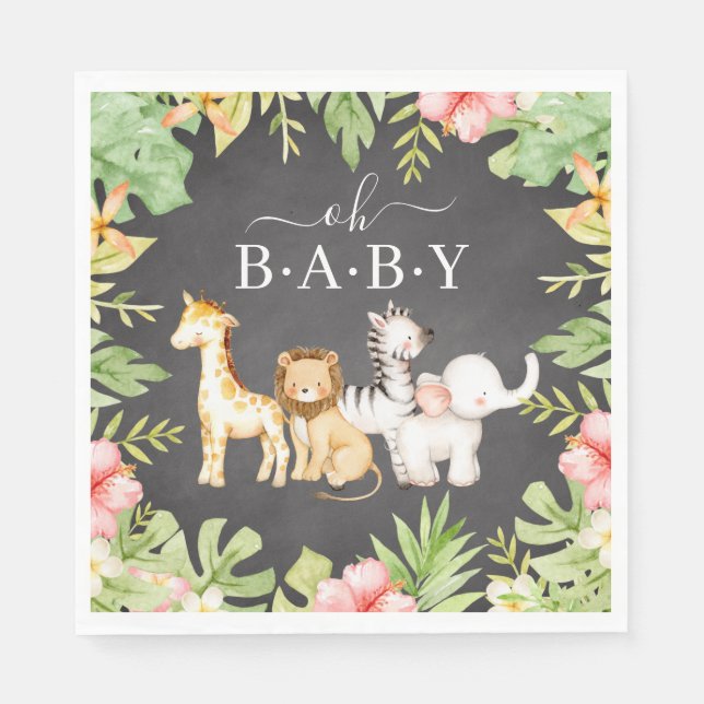 Oh Baby Jungle Baby Shower Pappra Napkins Pappersservett (Framsidan)