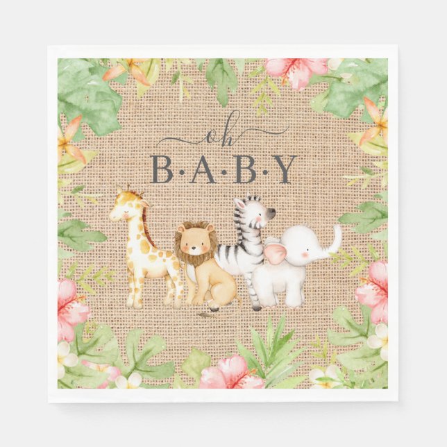 Oh Baby Jungle Baby Shower Pappra Napkins Pappersservett (Framsidan)