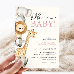 Oh Baby Jungle Safari Rosa Girl Baby Shower Inbjudningar