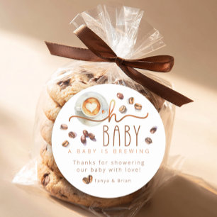 Oh Baby Kaffe Baby Shower Tack För Förmånsetikett Runt Klistermärke