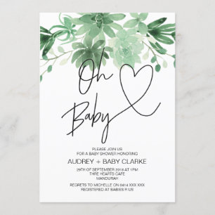 Oh Baby Kön Neutral Baby Shower Succulent Inbjudningar