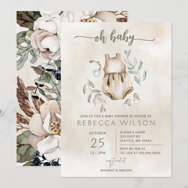 Oh Baby Könsneutral Boho Barnkal Invitation Inbjudningar (Fram/baksida)