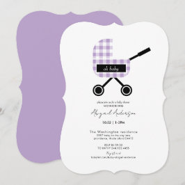Oh Baby Lavender Gingham Pram Baby Shower Bracket Inbjudningar