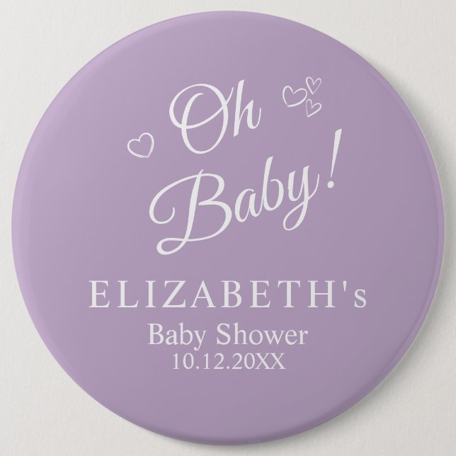 "Oh Baby" Lavender Modern minimalist Baby Shower Knapp (Framsida)