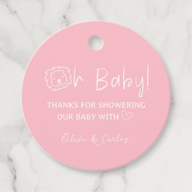 Oh Baby Lejon och Heart Tack Baby Shower Gåvor Etiketter (Framsida)