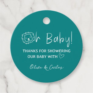 Oh Baby Lejon och Heart Tack Baby Shower Gåvor Etiketter