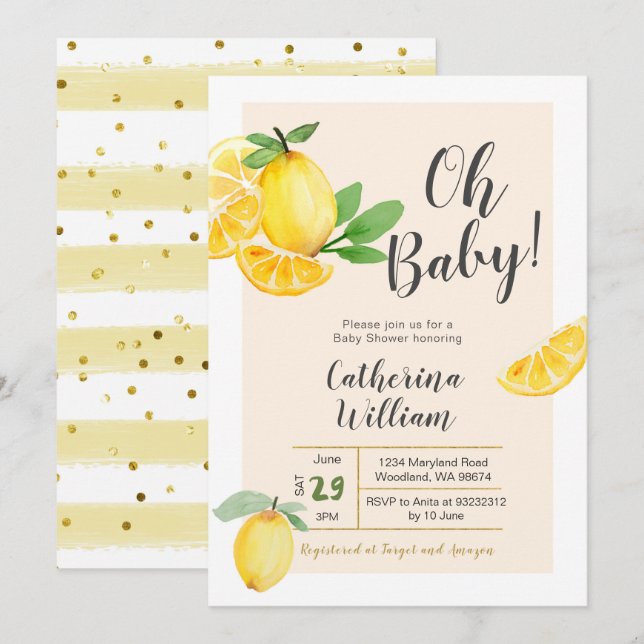 Oh Baby Lemon Baby Shower-inbjudan Inbjudningar (Fram/baksida)