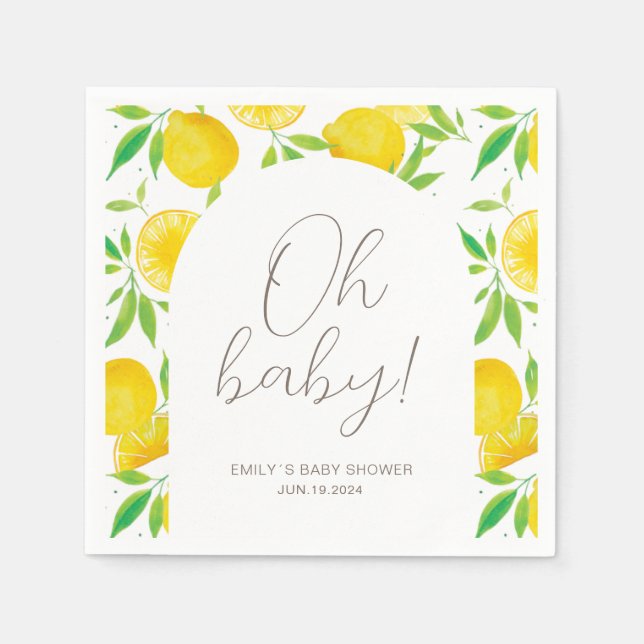 Oh Baby Lemon Watercolor Baby Shower Pappersservett (Framsidan)
