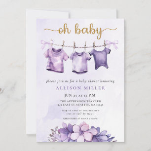 Oh Baby Lila Baby Clothesline Girl Baby Shower Inbjudningar