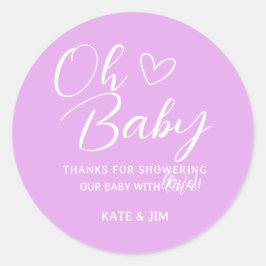 Oh Baby Lila Lavender Baby Shower Tack Runt Klistermärke