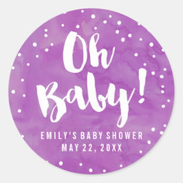 Oh Baby Lila Watercolor Baby Shower Runt Klistermärke
