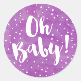 Oh Baby Lila Watercolor Baby Shower Runt Klistermärke