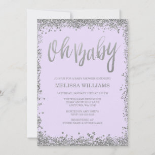 Oh Baby Lilac Lila Silver Glitter Baby Shower Inbjudningar