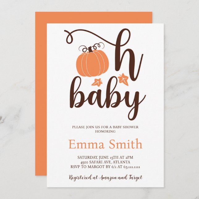 Oh Baby Little Pumpkin Baby Shower-inbjudan Inbjudningar (Fram/baksida)