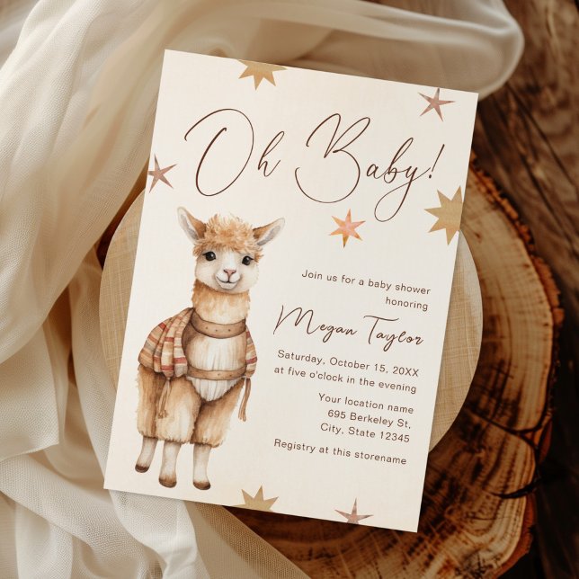 Oh Baby Llama Boho Beige Baby Shower-inbjudan Inbjudningar (Skapare uppladdad)