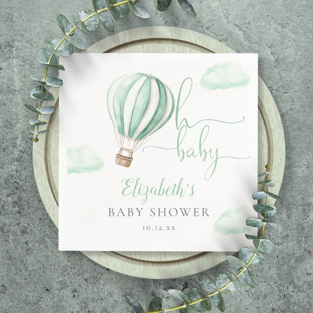Oh Baby Luftballong Gender Neutral Baby Shower Pappersservett (Oh Baby Hot Air Balloon Gender Neutral Baby Shower Napkins)