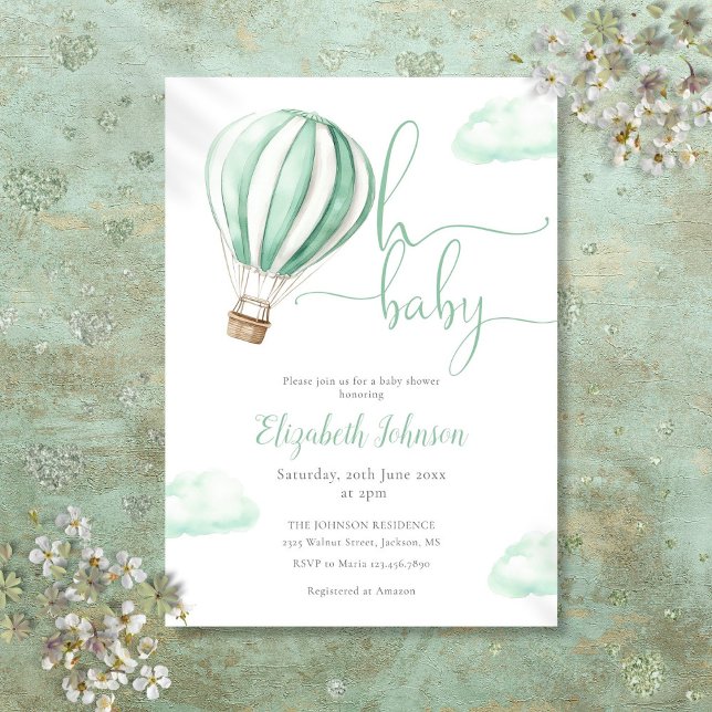 Oh Baby Luftballong Neutralt Baby Shower Inbjudningar (Oh Baby Hot Air Balloon Neutral Baby Shower Invitation)