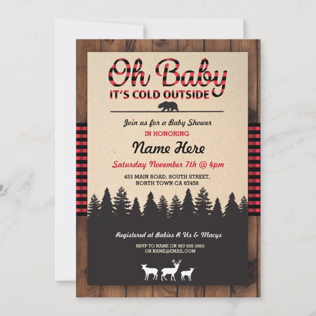 Oh Baby Lumberjack Red Baby Shower Boy-inbjudan Inbjudningar (Framsida)