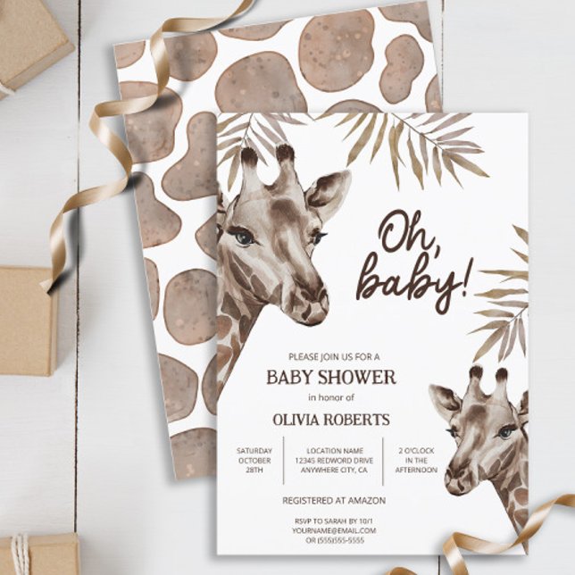 Oh Baby Mamma och Baby Giraffe Neutralt Baby Showe Inbjudningar (Skapare uppladdad)
